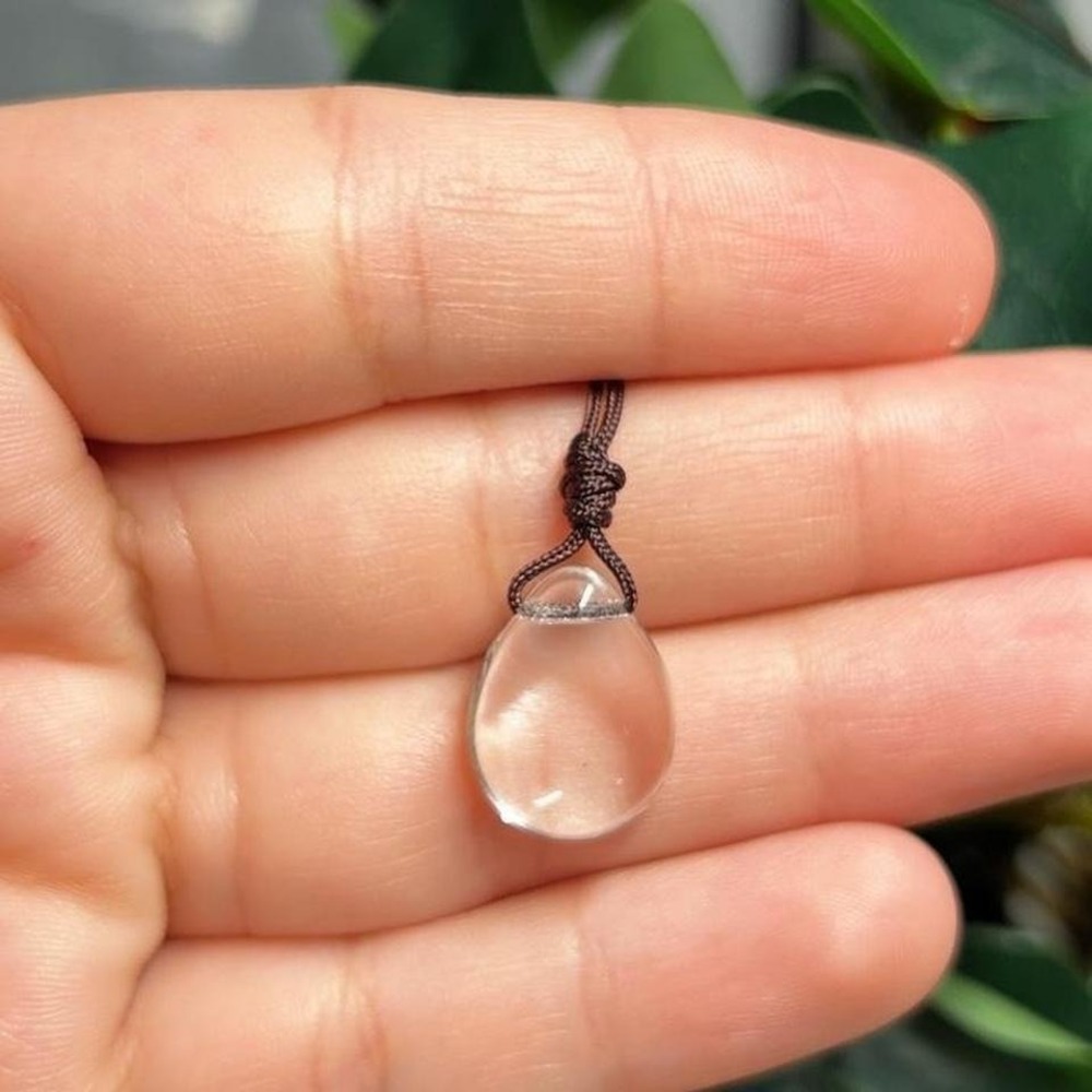 Handmade Clear Czech Glass Drop Necklace Boho Adjustable Cord Dainty Layering - Picture 2 of 3